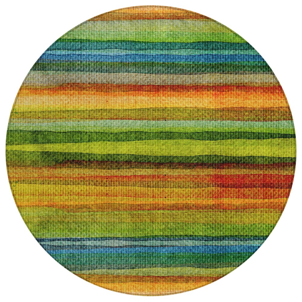 Machine Washable Indoor/Outdoor Chantille ACN2093 Green 8' x 8' Round Rug. Picture 1
