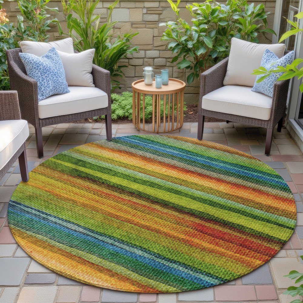 Machine Washable Indoor/Outdoor Chantille ACN2093 Green 8' x 8' Round Rug. Picture 6