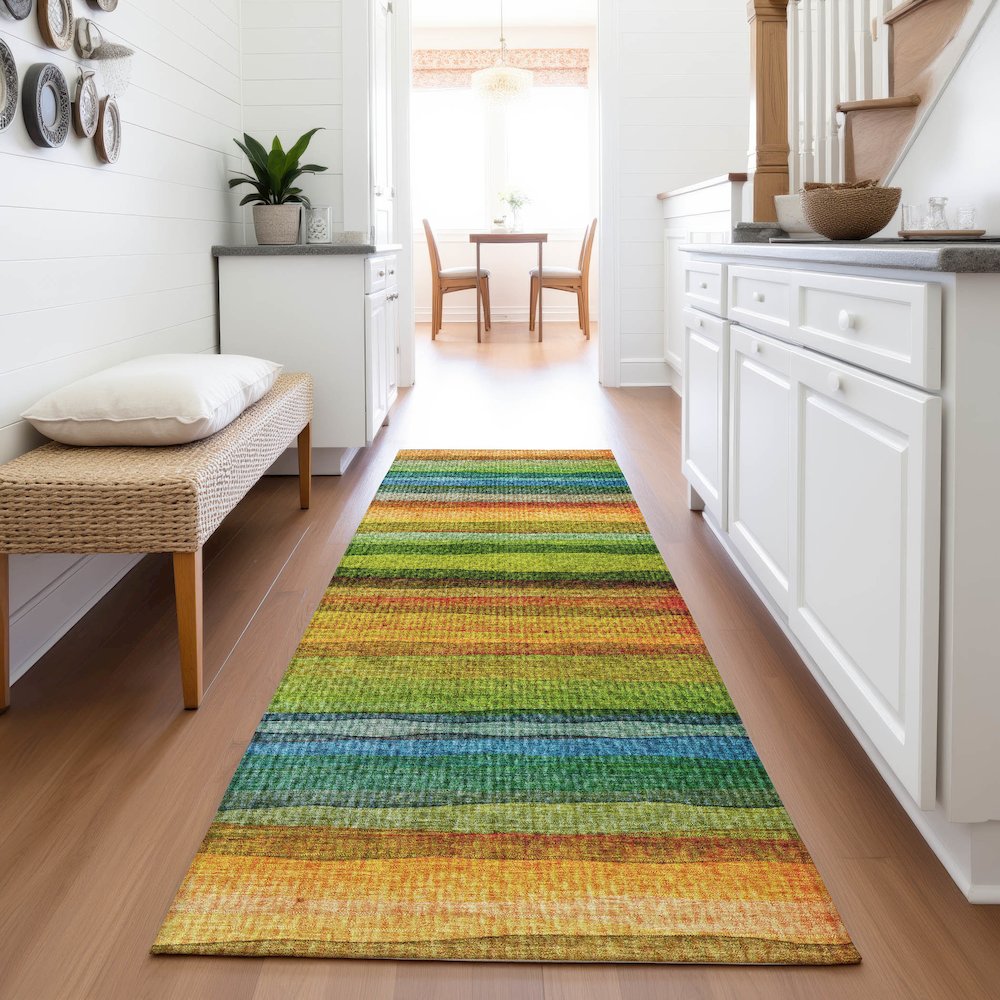 Machine Washable Indoor/Outdoor Chantille ACN2093 Green 2'3" x 7'6" Runner Rug. Picture 5