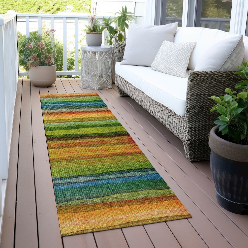 Machine Washable Indoor/Outdoor Chantille ACN2093 Green 2'3" x 7'6" Runner Rug. Picture 6