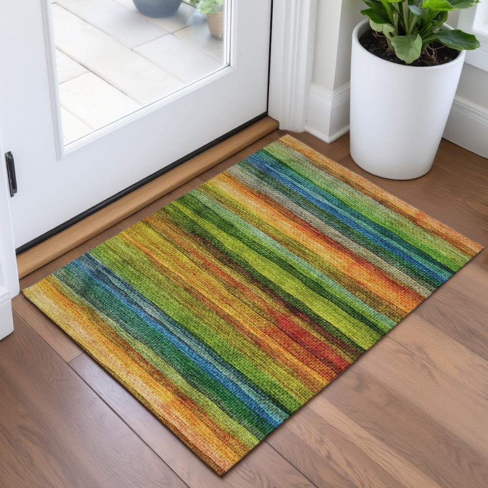 Machine Washable Indoor/Outdoor Chantille ACN2093 Green 1'8" x 2'6" Rug. Picture 5