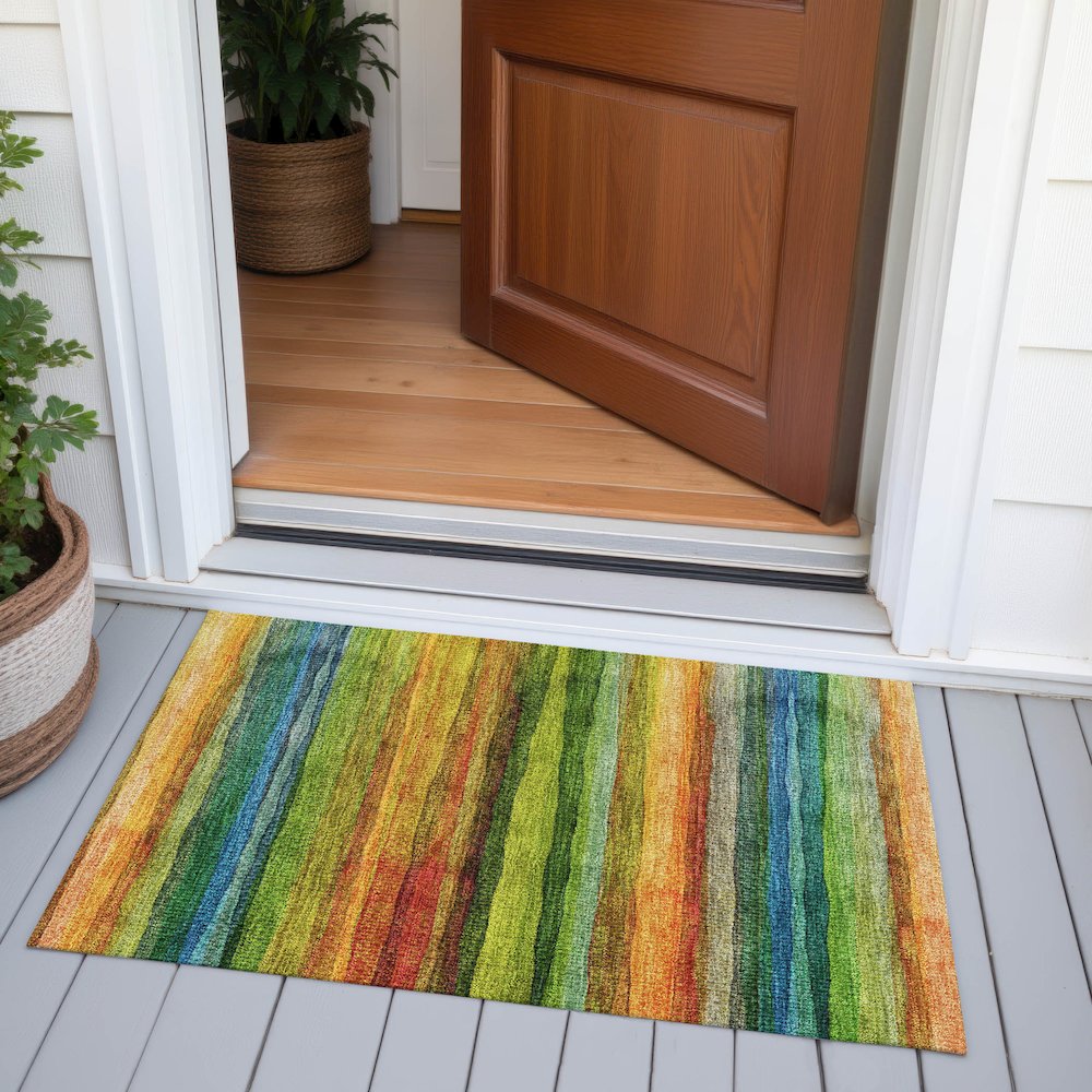 Machine Washable Indoor/Outdoor Chantille ACN2093 Green 1'8" x 2'6" Rug. Picture 6