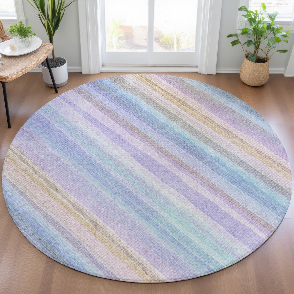 Machine Washable Indoor/Outdoor Chantille ACN2093 Lavender 8' x 8' Round Rug. Picture 5