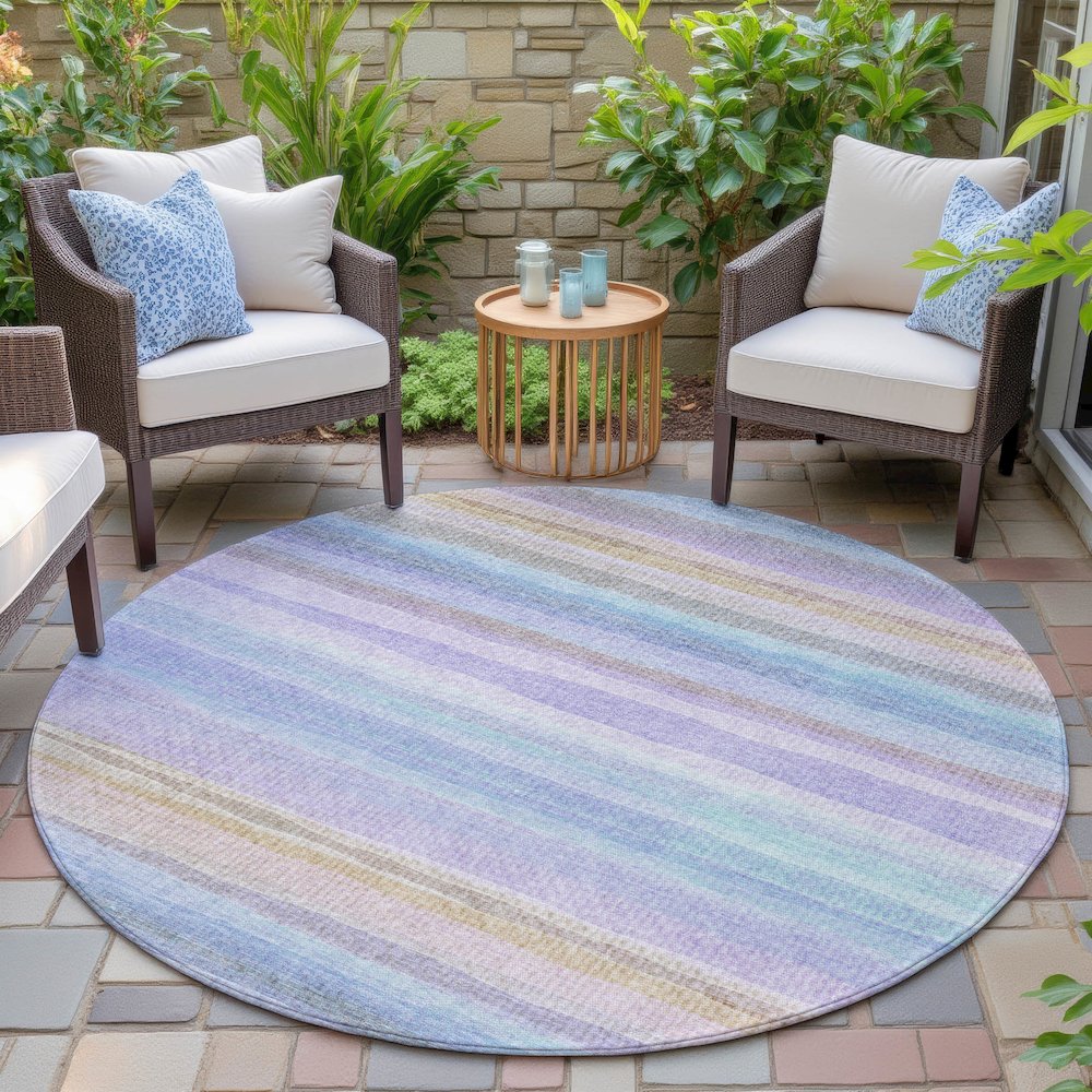 Machine Washable Indoor/Outdoor Chantille ACN2093 Lavender 8' x 8' Round Rug. Picture 6