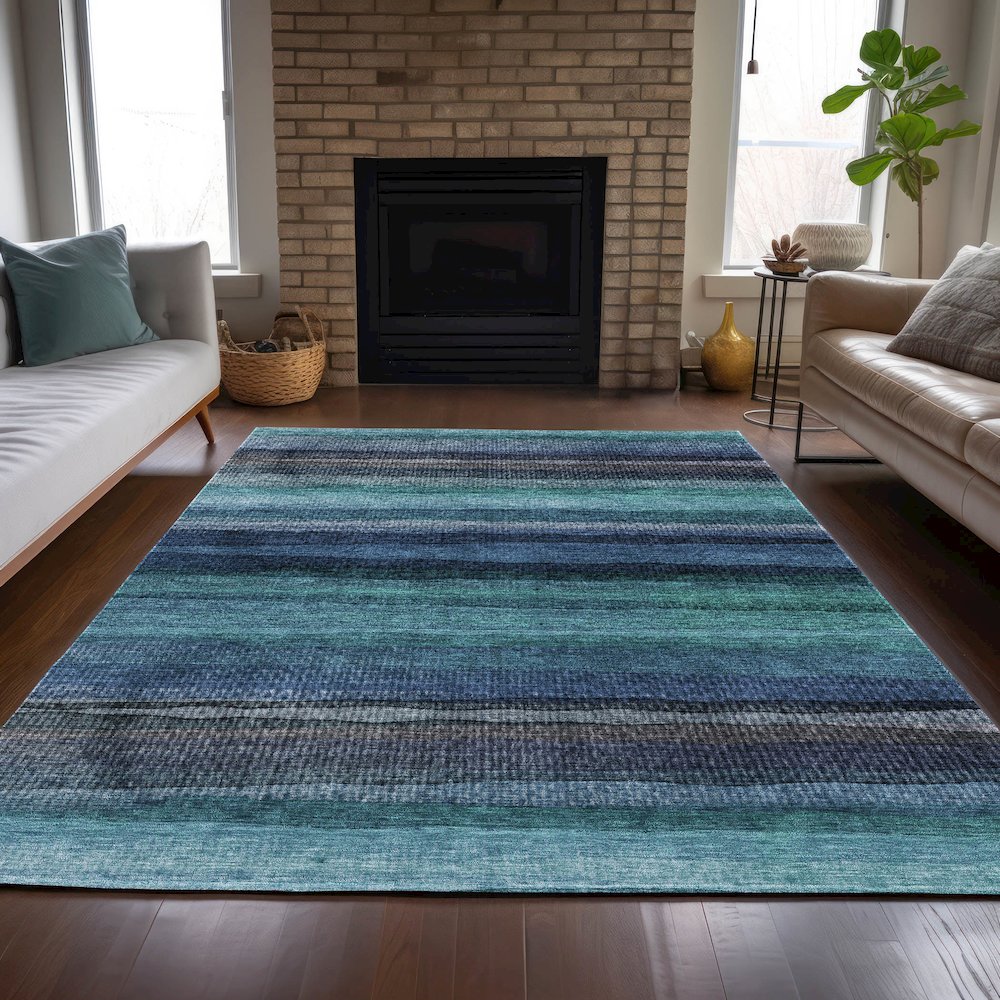 Machine Washable Indoor/Outdoor Chantille ACN2093 Teal 2'6" x 3'10" Rug. Picture 6
