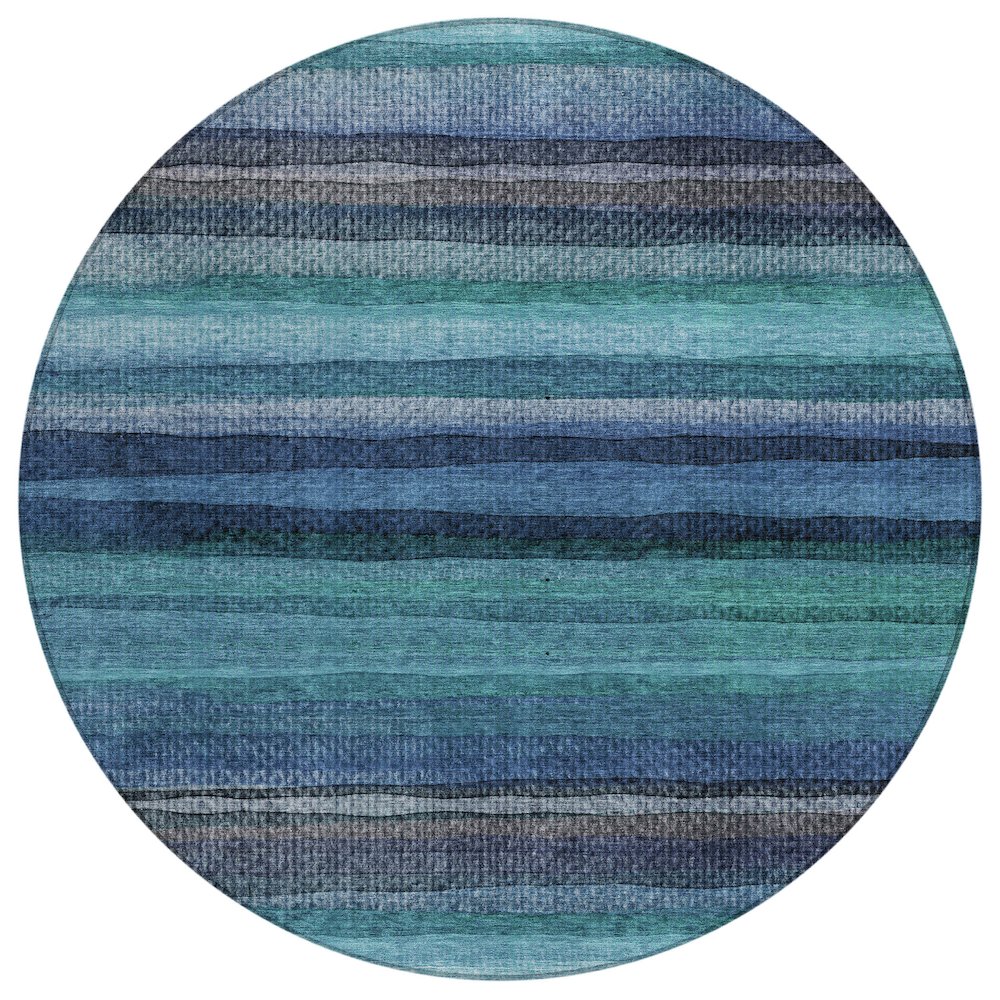 Machine Washable Indoor/Outdoor Chantille ACN2093 Teal 8' x 8' Round Rug. Picture 1