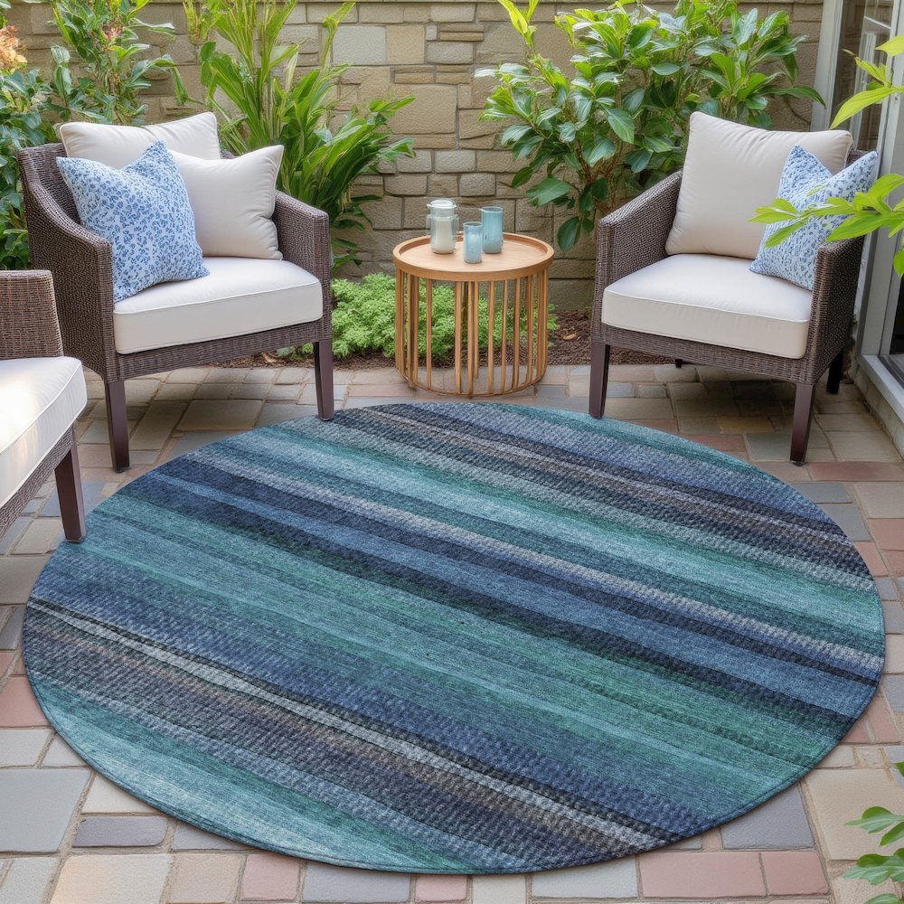 Machine Washable Indoor/Outdoor Chantille ACN2093 Teal 8' x 8' Round Rug. Picture 6