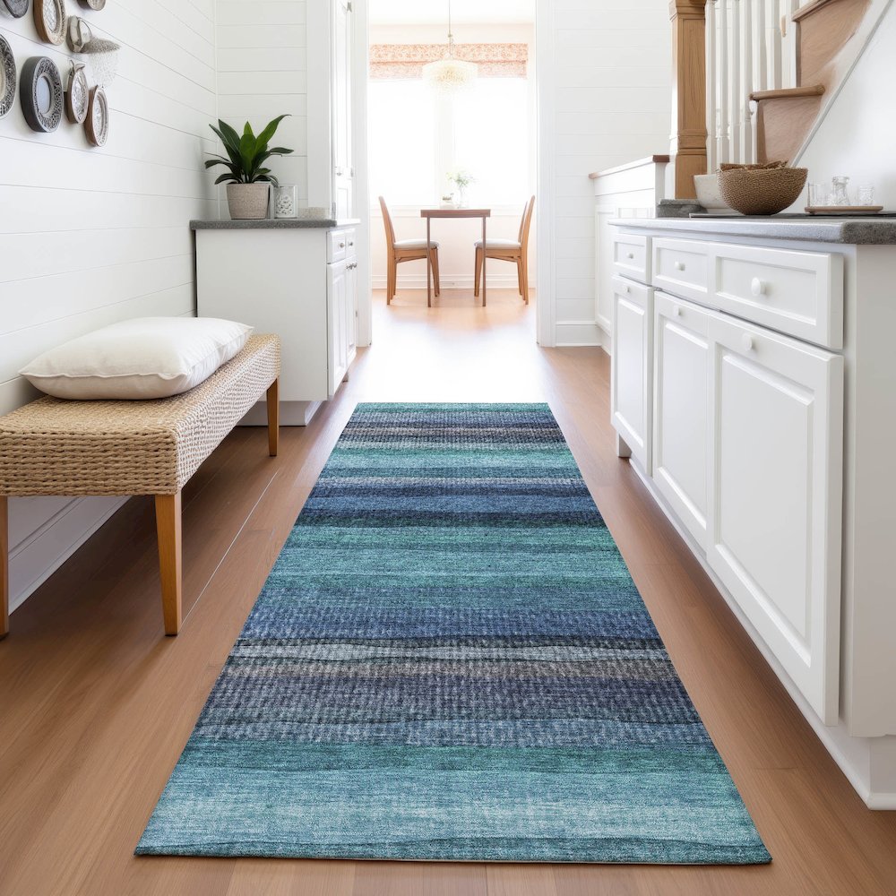 Machine Washable Indoor/Outdoor Chantille ACN2093 Teal 2'3" x 7'6" Runner Rug. Picture 5