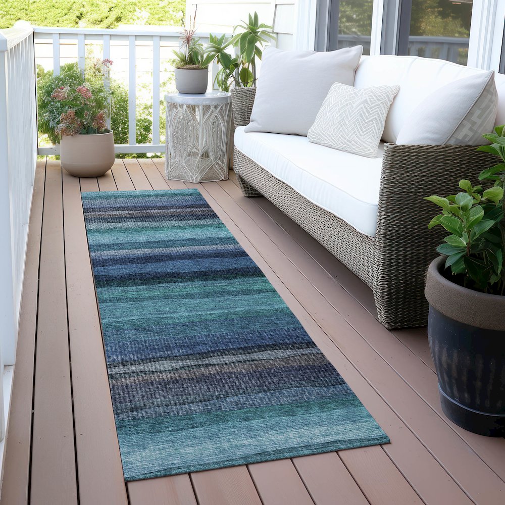 Machine Washable Indoor/Outdoor Chantille ACN2093 Teal 2'3" x 7'6" Runner Rug. Picture 6