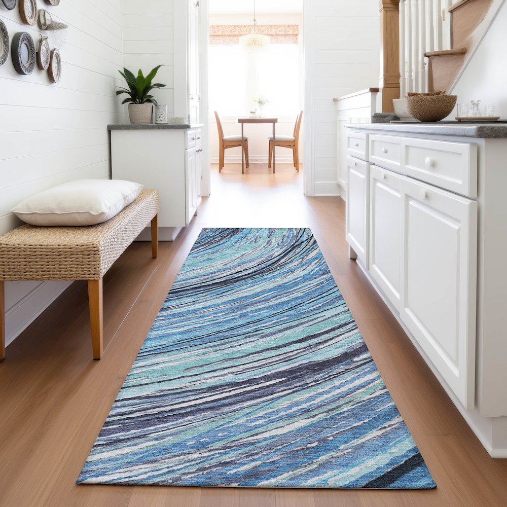 Machine Washable Indoor/Outdoor Chantille ACN2094 Blue 2'3" x 7'6" Runner Rug. Picture 5