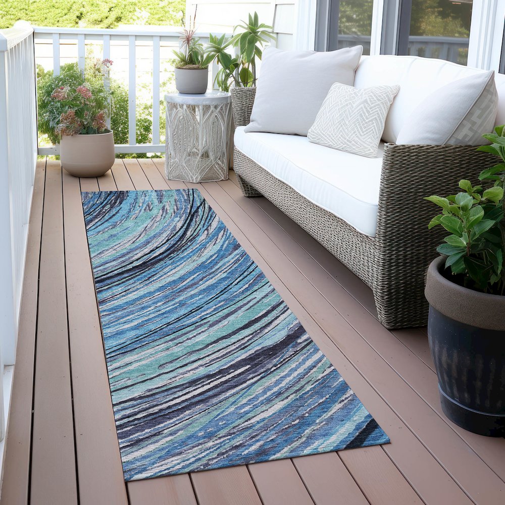 Machine Washable Indoor/Outdoor Chantille ACN2094 Blue 2'3" x 7'6" Runner Rug. Picture 6