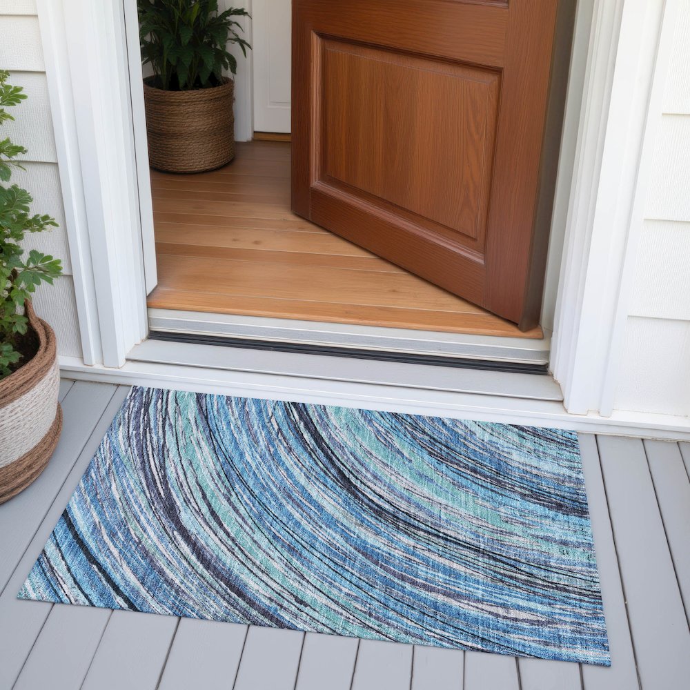 Machine Washable Indoor/Outdoor Chantille ACN2094 Blue 1'8" x 2'6" Rug. Picture 6