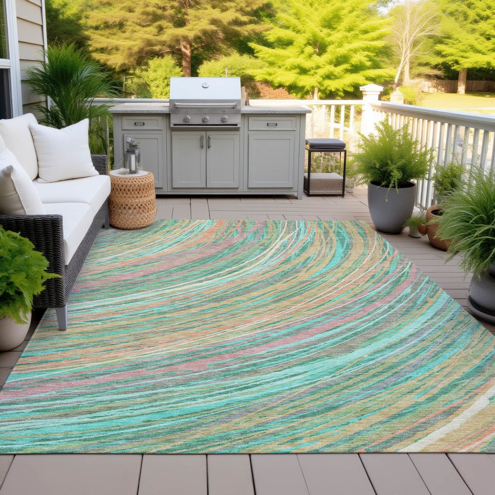 Machine Washable Indoor/Outdoor Chantille ACN2094 Teal 2'6" x 3'10" Rug. Picture 7