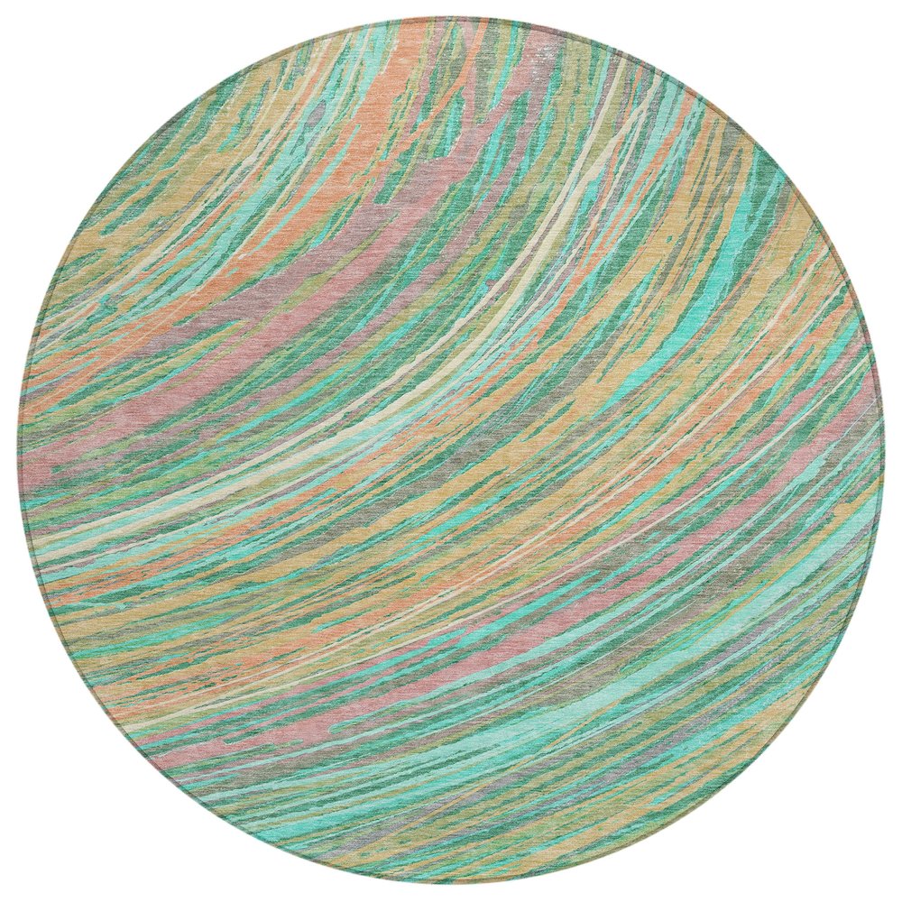Machine Washable Indoor/Outdoor Chantille ACN2094 Teal 8' x 8' Round Rug. Picture 1