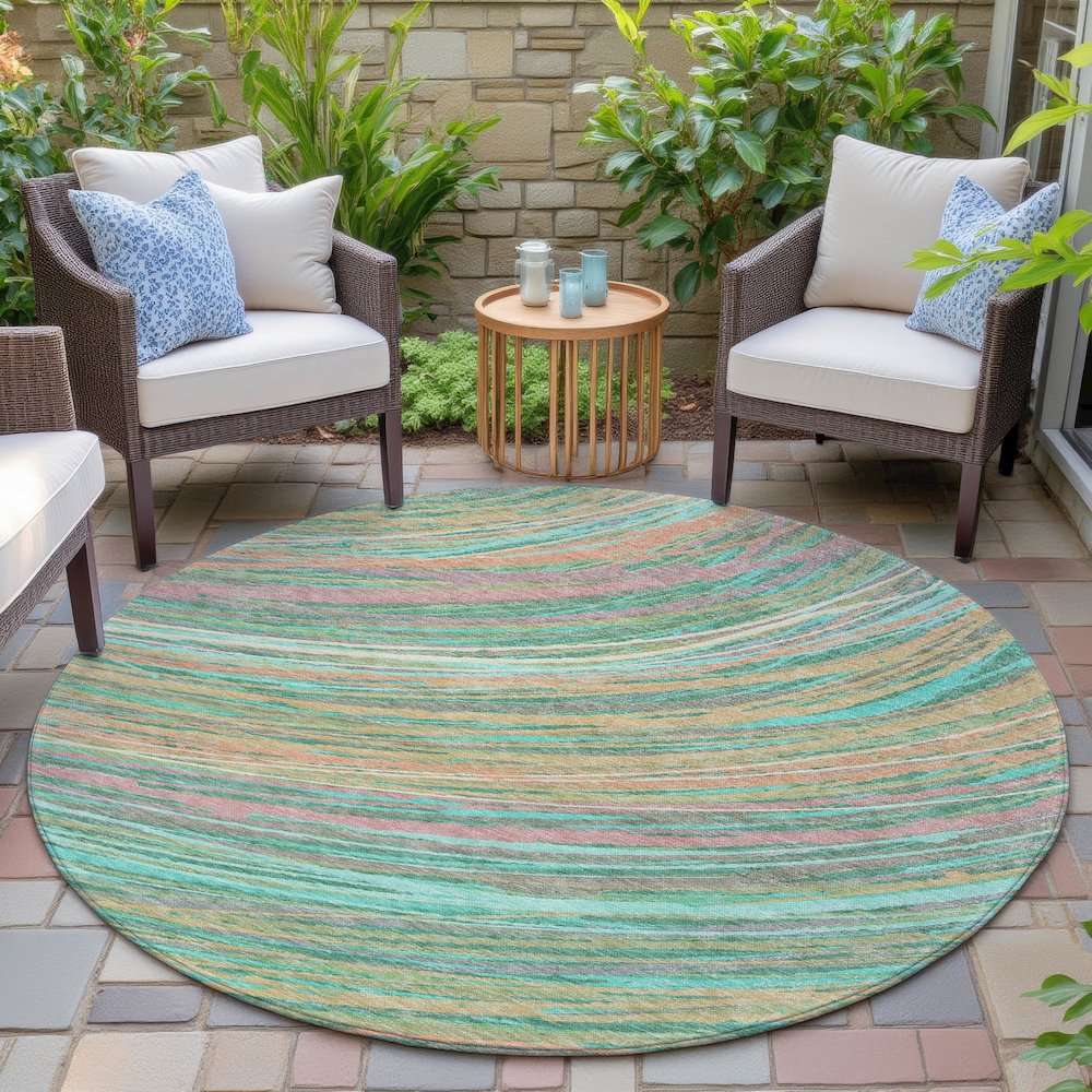 Machine Washable Indoor/Outdoor Chantille ACN2094 Teal 8' x 8' Round Rug. Picture 6
