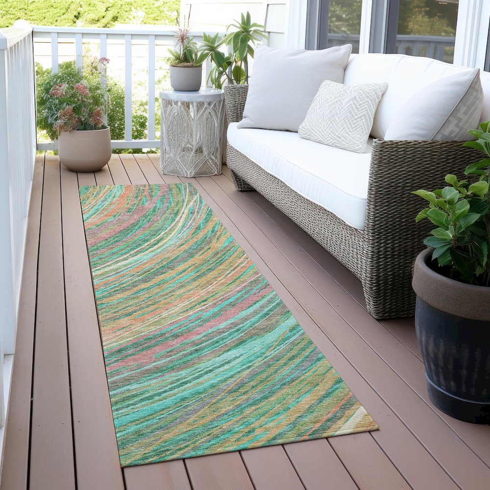 Machine Washable Indoor/Outdoor Chantille ACN2094 Teal 2'3" x 7'6" Runner Rug. Picture 6