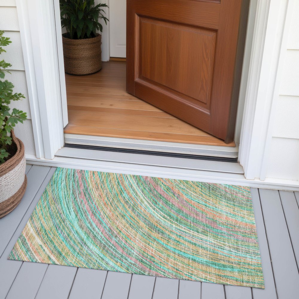 Machine Washable Indoor/Outdoor Chantille ACN2094 Teal 1'8" x 2'6" Rug. Picture 6