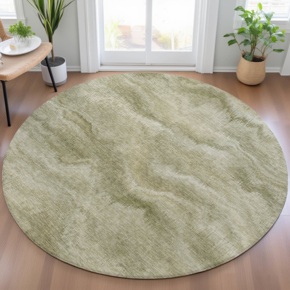 Machine Washable Indoor/Outdoor Chantille ACN2095 Sage 8' x 8' Round Rug. Picture 5