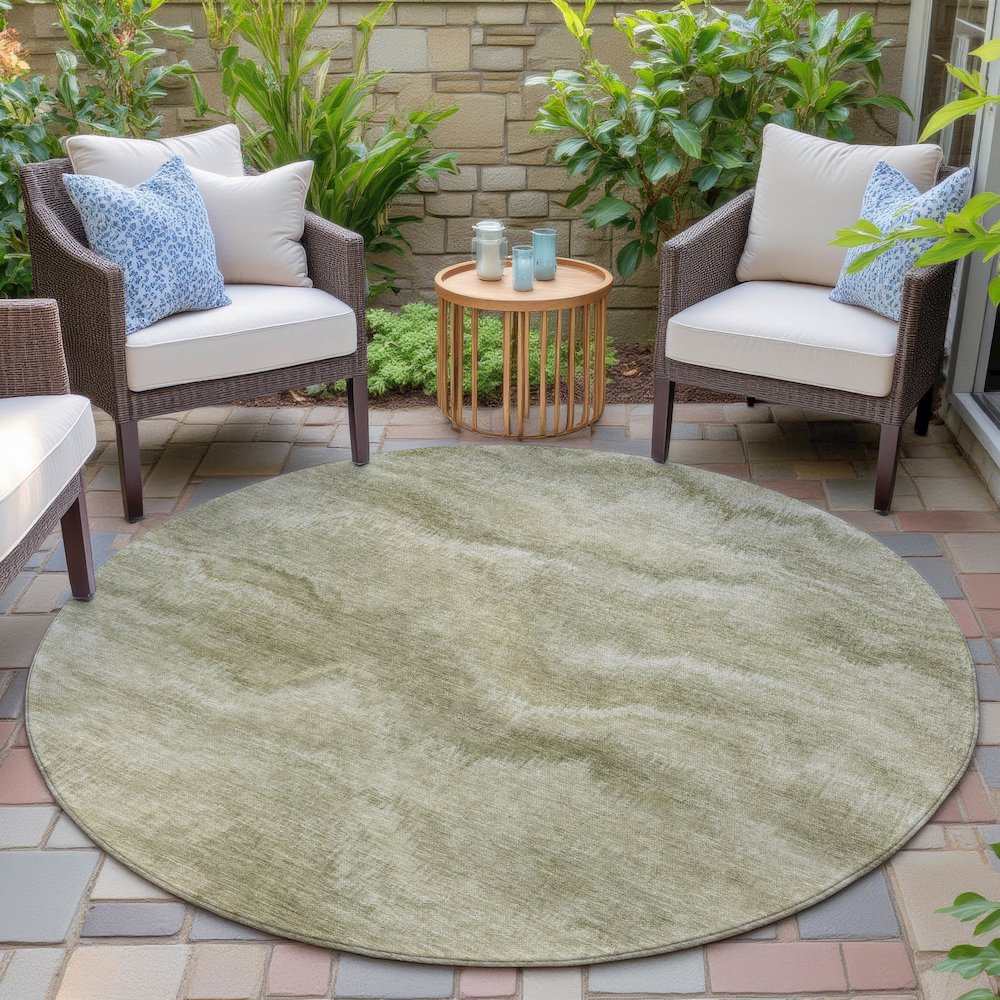 Machine Washable Indoor/Outdoor Chantille ACN2095 Sage 8' x 8' Round Rug. Picture 6