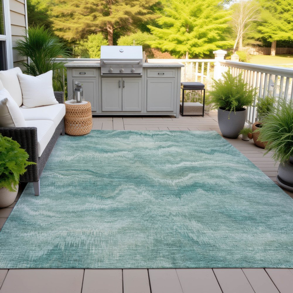 Machine Washable Indoor/Outdoor Chantille ACN2095 Teal 2'6" x 3'10" Rug. Picture 7