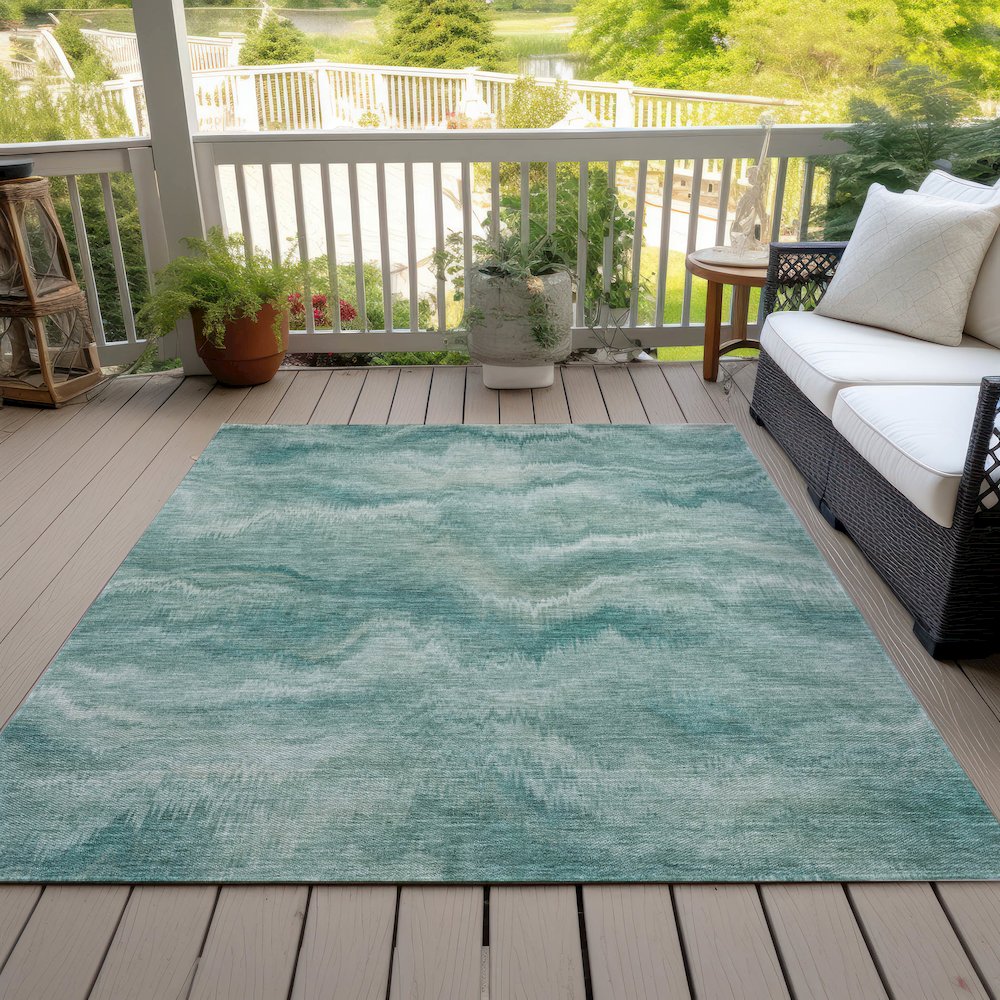 Machine Washable Indoor/Outdoor Chantille ACN2095 Teal 2'6" x 3'10" Rug. Picture 8
