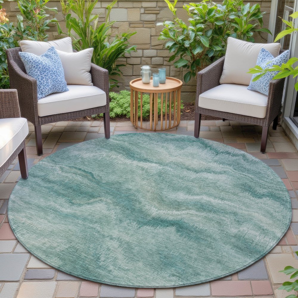 Machine Washable Indoor/Outdoor Chantille ACN2095 Teal 8' x 8' Round Rug. Picture 6