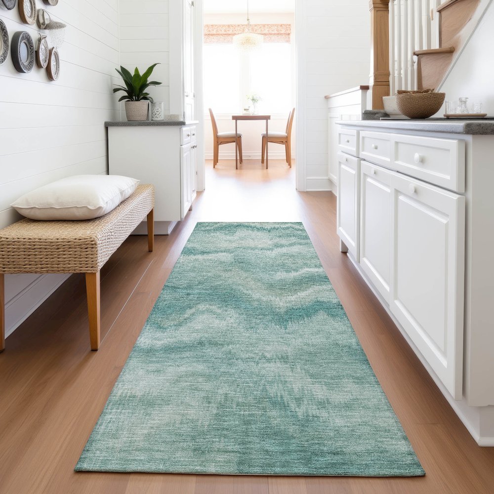 Machine Washable Indoor/Outdoor Chantille ACN2095 Teal 2'3" x 7'6" Runner Rug. Picture 5