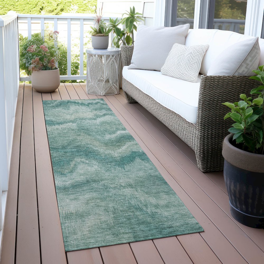 Machine Washable Indoor/Outdoor Chantille ACN2095 Teal 2'3" x 7'6" Runner Rug. Picture 6