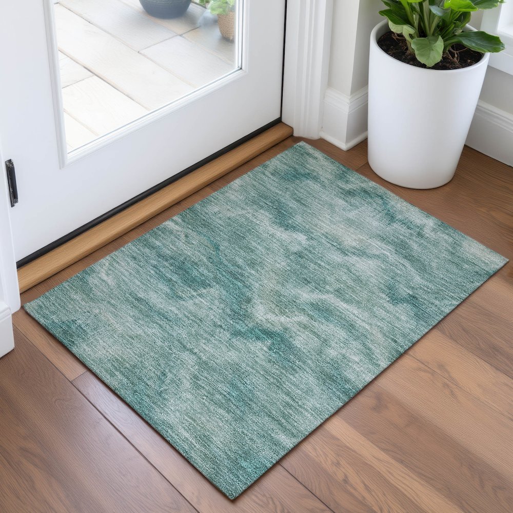 Machine Washable Indoor/Outdoor Chantille ACN2095 Teal 1'8" x 2'6" Rug. Picture 5
