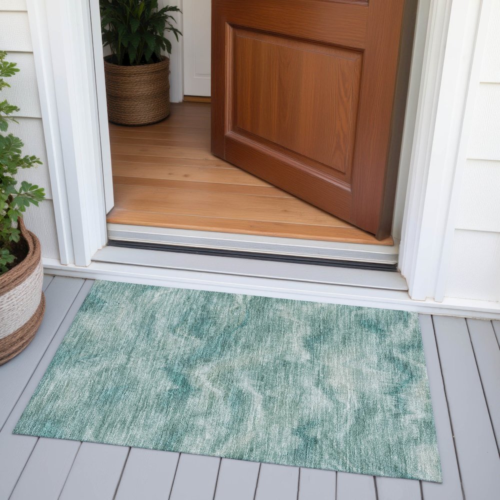 Machine Washable Indoor/Outdoor Chantille ACN2095 Teal 1'8" x 2'6" Rug. Picture 6