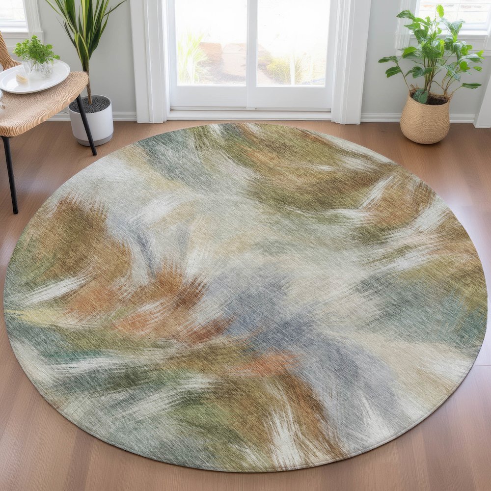Machine Washable Indoor/Outdoor Chantille ACN2096 Beige 8' x 8' Round Rug. Picture 5