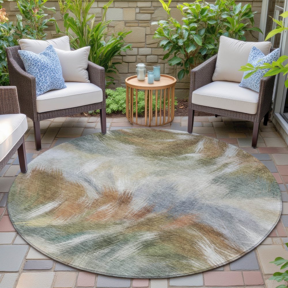 Machine Washable Indoor/Outdoor Chantille ACN2096 Beige 8' x 8' Round Rug. Picture 6