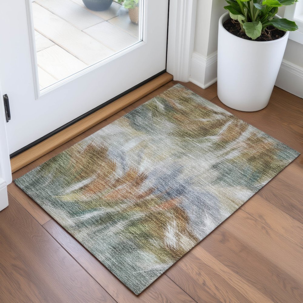 Machine Washable Indoor/Outdoor Chantille ACN2096 Beige 1'8" x 2'6" Rug. Picture 5