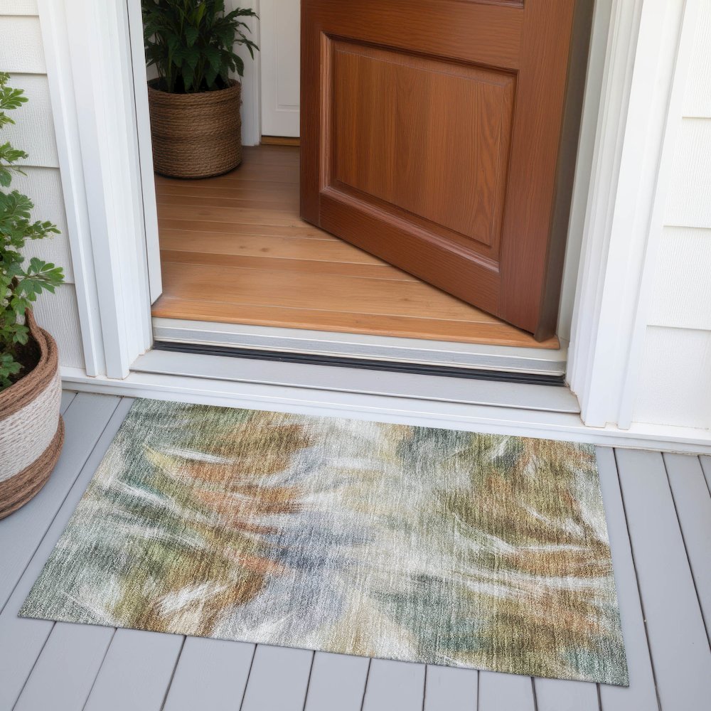 Machine Washable Indoor/Outdoor Chantille ACN2096 Beige 1'8" x 2'6" Rug. Picture 6