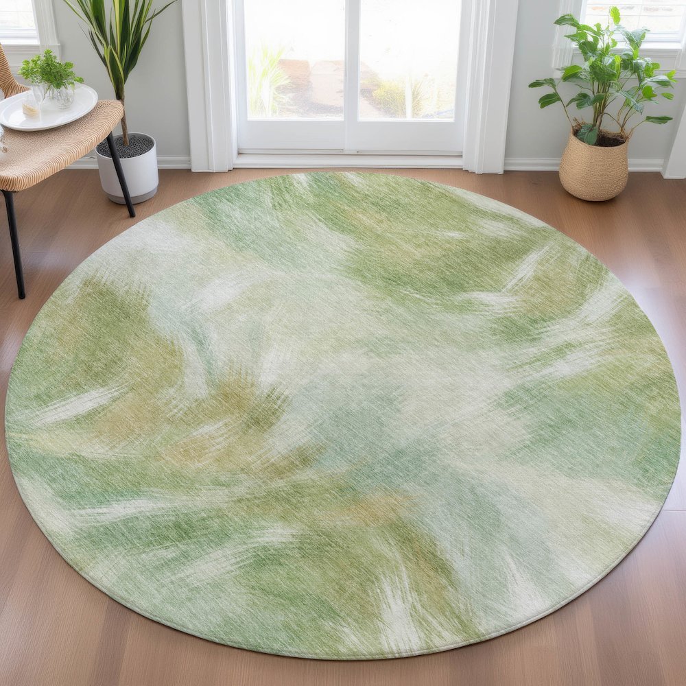 Machine Washable Indoor/Outdoor Chantille ACN2096 Green 8' x 8' Round Rug. Picture 5