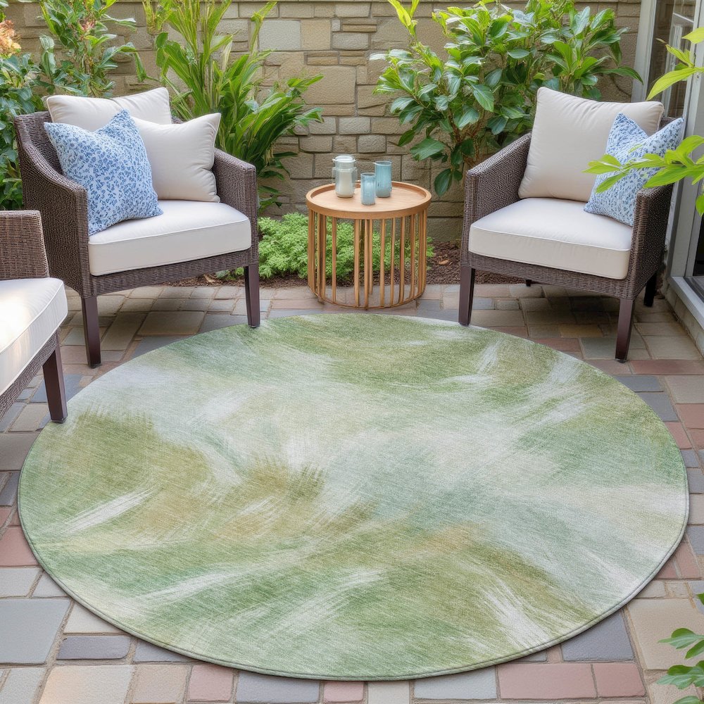 Machine Washable Indoor/Outdoor Chantille ACN2096 Green 8' x 8' Round Rug. Picture 6