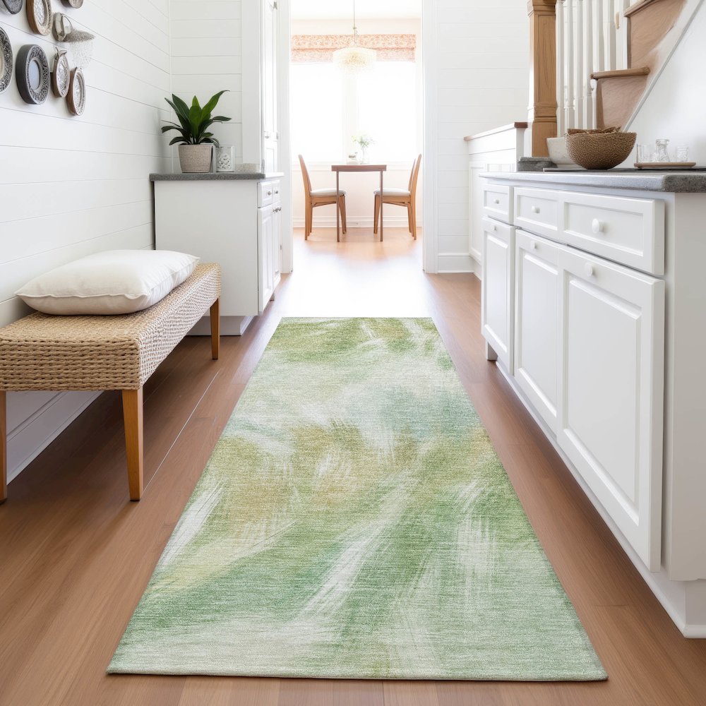 Machine Washable Indoor/Outdoor Chantille ACN2096 Green 2'3" x 7'6" Runner Rug. Picture 5