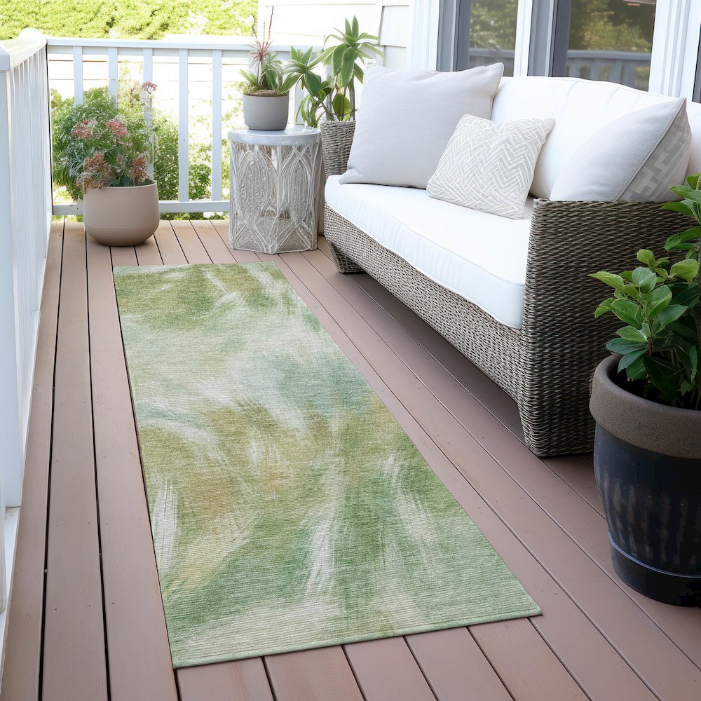 Machine Washable Indoor/Outdoor Chantille ACN2096 Green 2'3" x 7'6" Runner Rug. Picture 6
