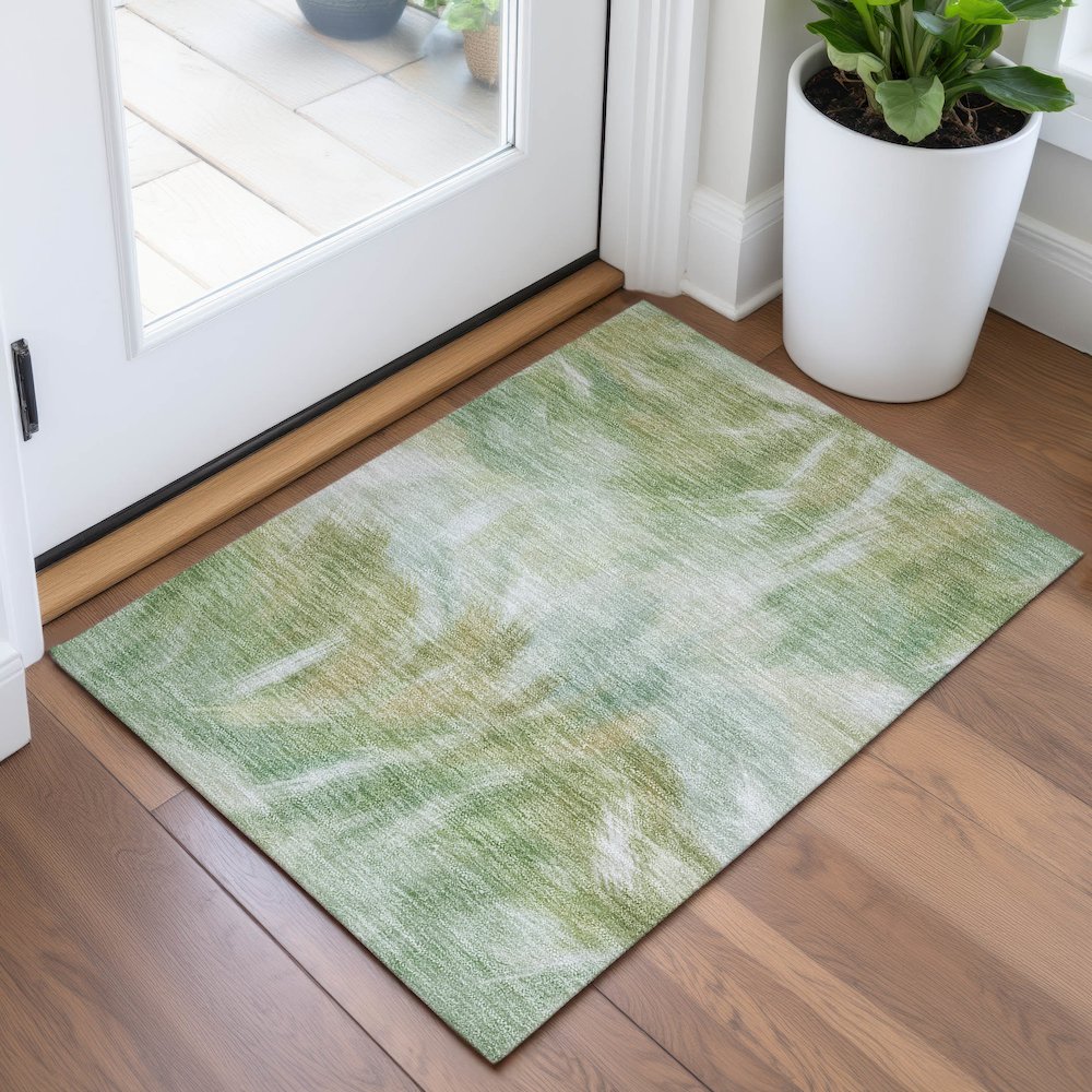 Machine Washable Indoor/Outdoor Chantille ACN2096 Green 1'8" x 2'6" Rug. Picture 5