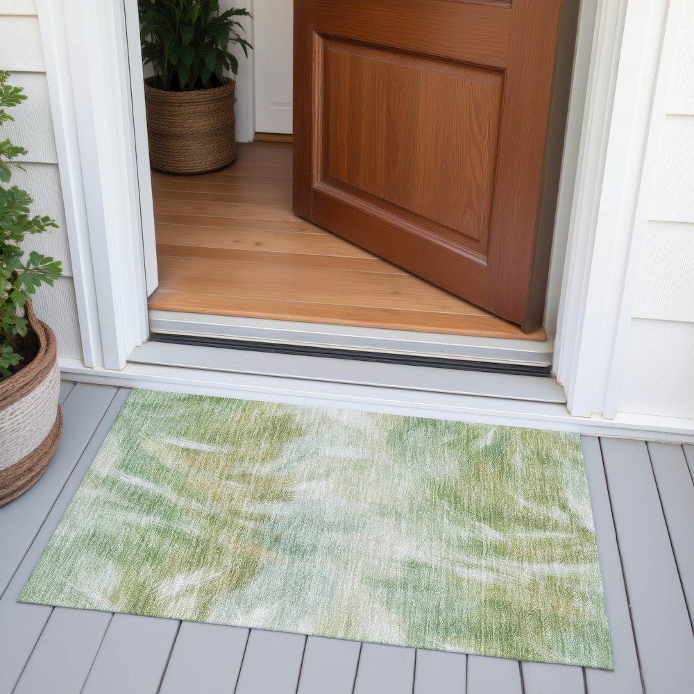 Machine Washable Indoor/Outdoor Chantille ACN2096 Green 1'8" x 2'6" Rug. Picture 6