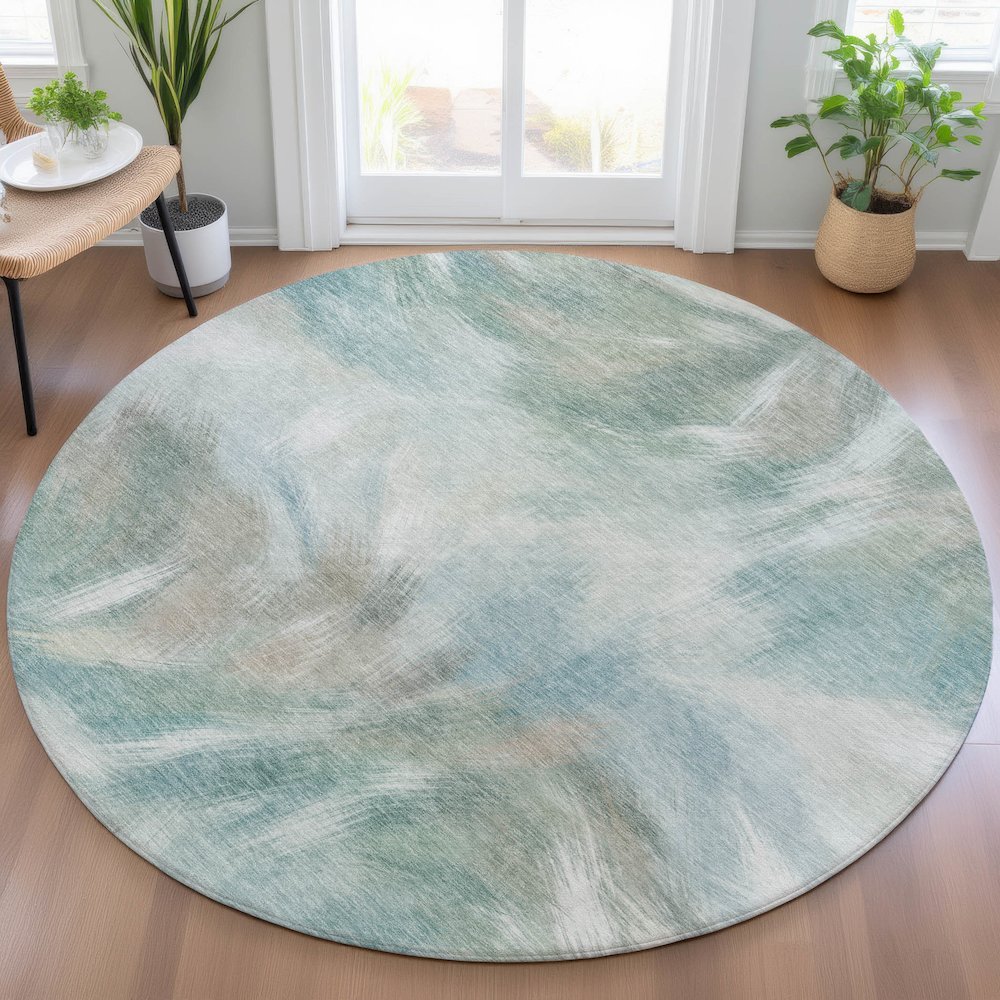 Machine Washable Indoor/Outdoor Chantille ACN2096 Sky 8' x 8' Round Rug. Picture 5