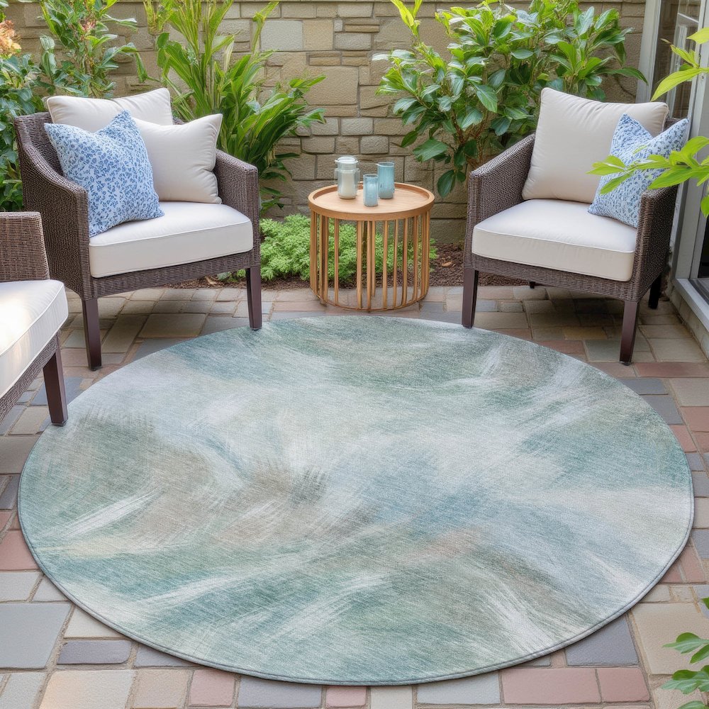 Machine Washable Indoor/Outdoor Chantille ACN2096 Sky 8' x 8' Round Rug. Picture 6