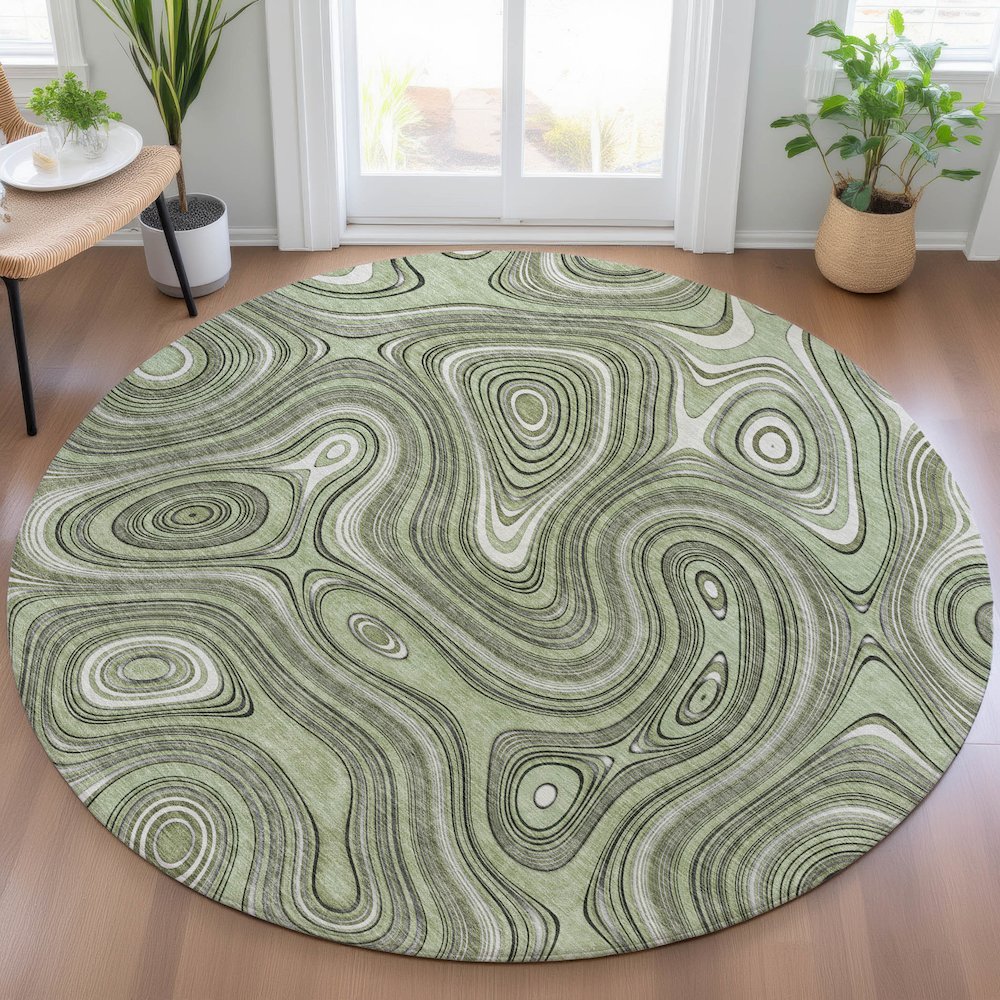 Machine Washable Indoor/Outdoor Chantille ACN2097 Aloe 8' x 8' Round Rug. Picture 5