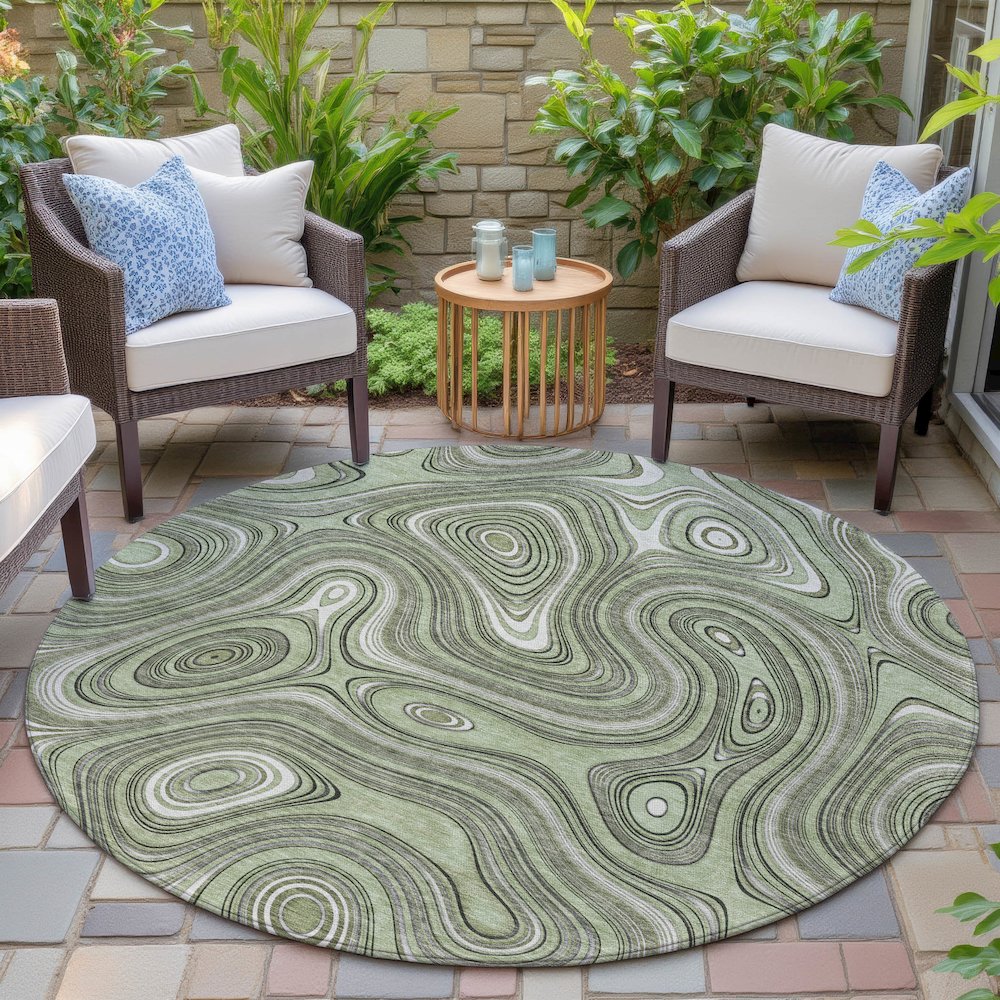 Machine Washable Indoor/Outdoor Chantille ACN2097 Aloe 8' x 8' Round Rug. Picture 6