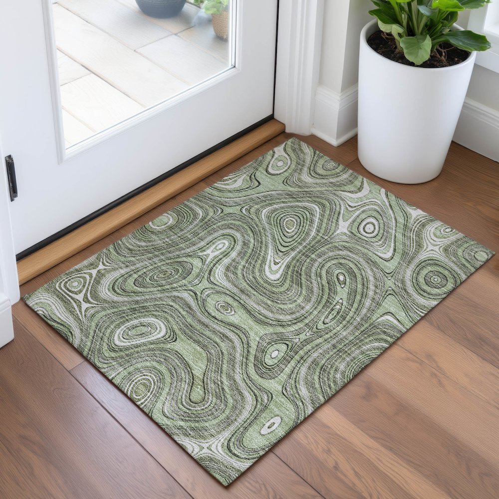 Machine Washable Indoor/Outdoor Chantille ACN2097 Aloe 1'8" x 2'6" Rug. Picture 5
