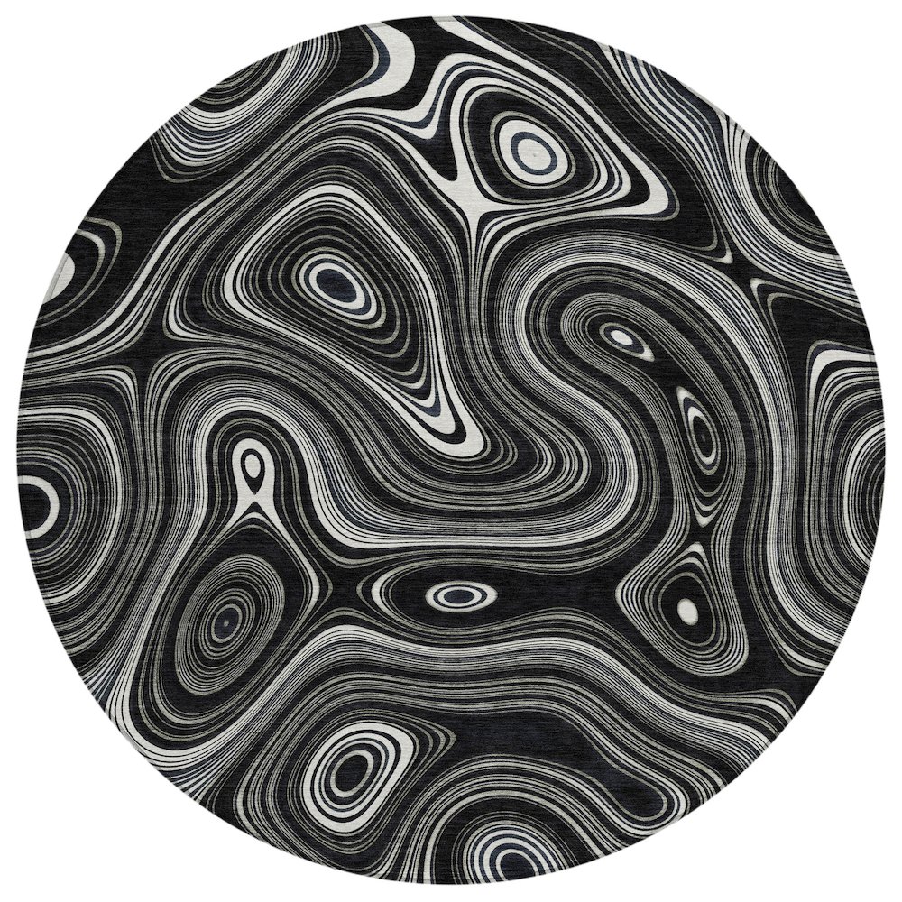 Machine Washable Indoor/Outdoor Chantille ACN2097 Black 8' x 8' Round Rug. Picture 1