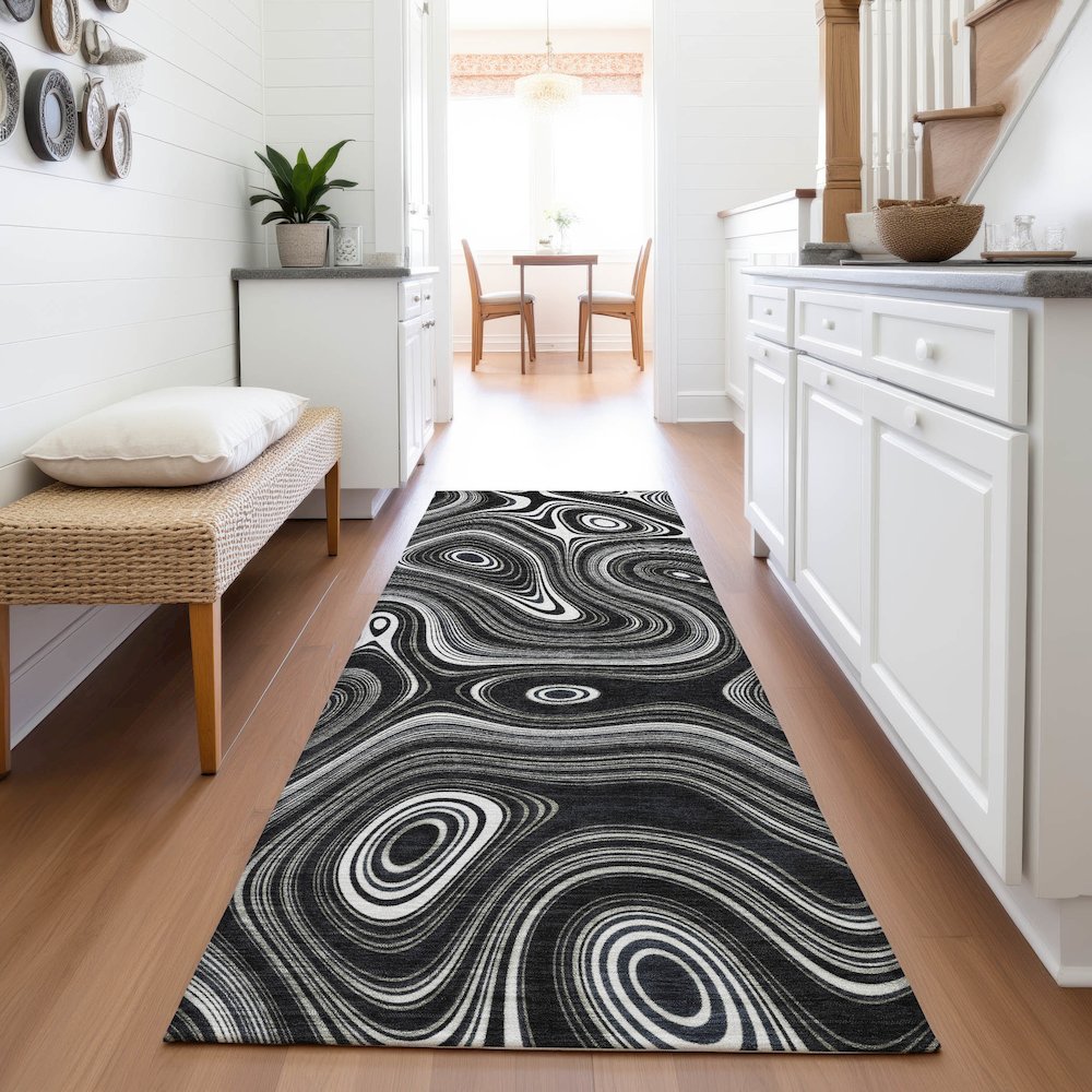 Machine Washable Indoor/Outdoor Chantille ACN2097 Black 2'3" x 7'6" Runner Rug. Picture 5