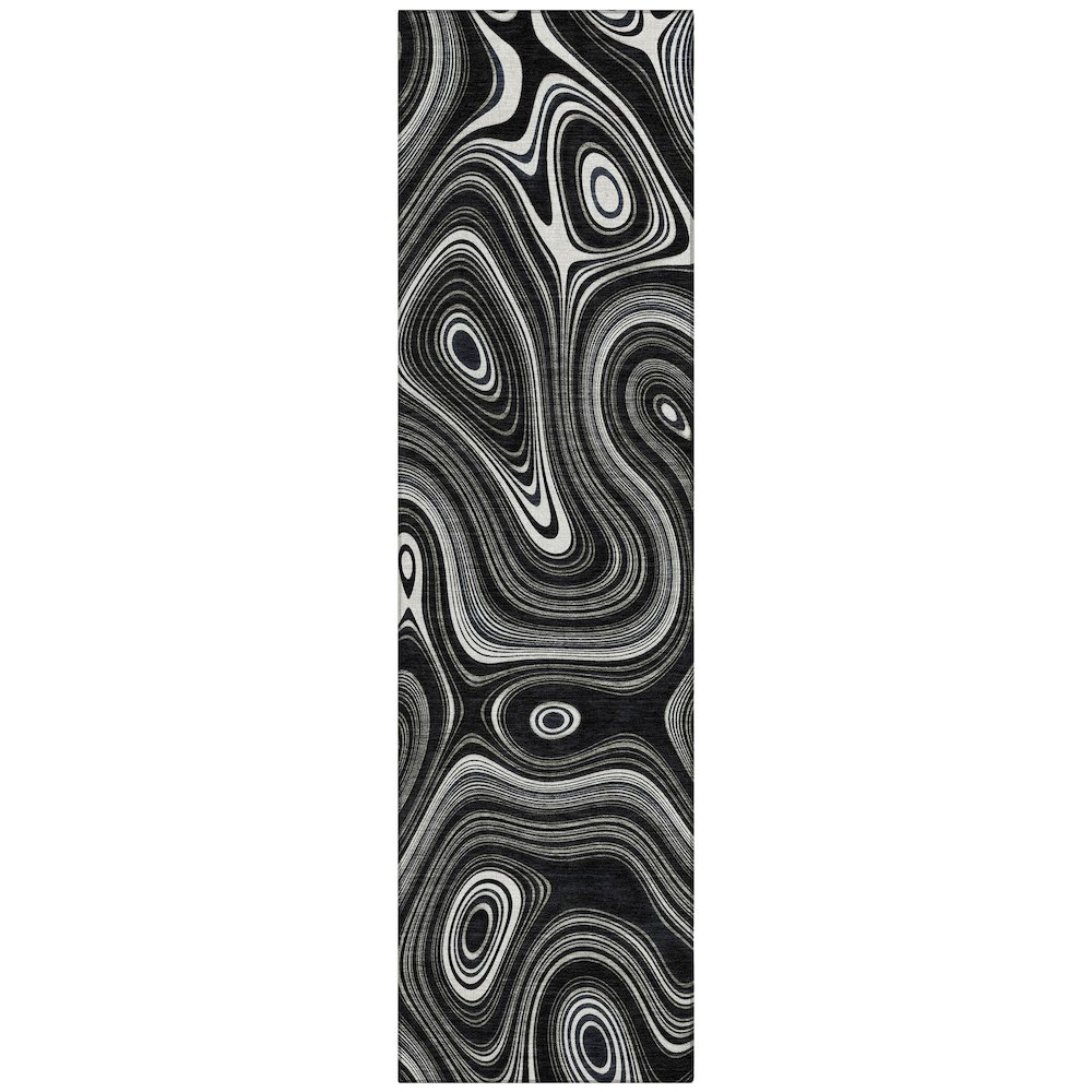 Machine Washable Indoor/Outdoor Chantille ACN2097 Black 2'3" x 7'6" Runner Rug. Picture 1