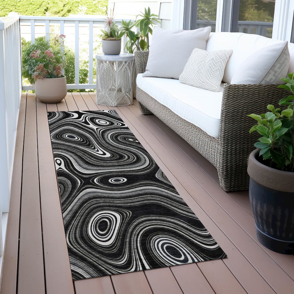 Machine Washable Indoor/Outdoor Chantille ACN2097 Black 2'3" x 7'6" Runner Rug. Picture 6