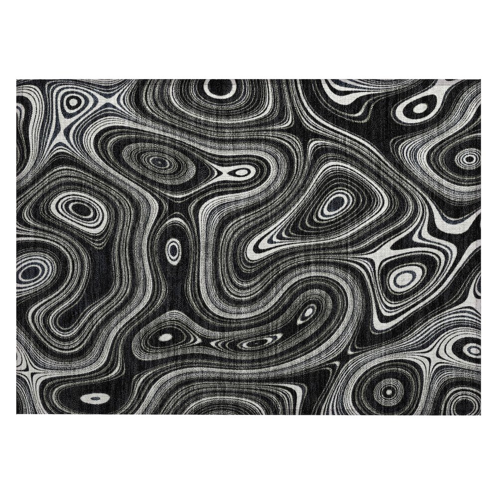 Machine Washable Indoor/Outdoor Chantille ACN2097 Black 1'8" x 2'6" Rug. Picture 1
